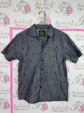 Three tree Men's Gray Short-Sleeve Casual Button-Down Shirt with Subtle Print